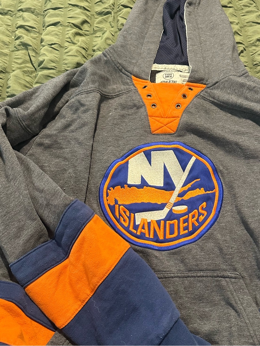 CCM Gray Hoodie Sweatshirt with Orange and Blue Islanders Logo